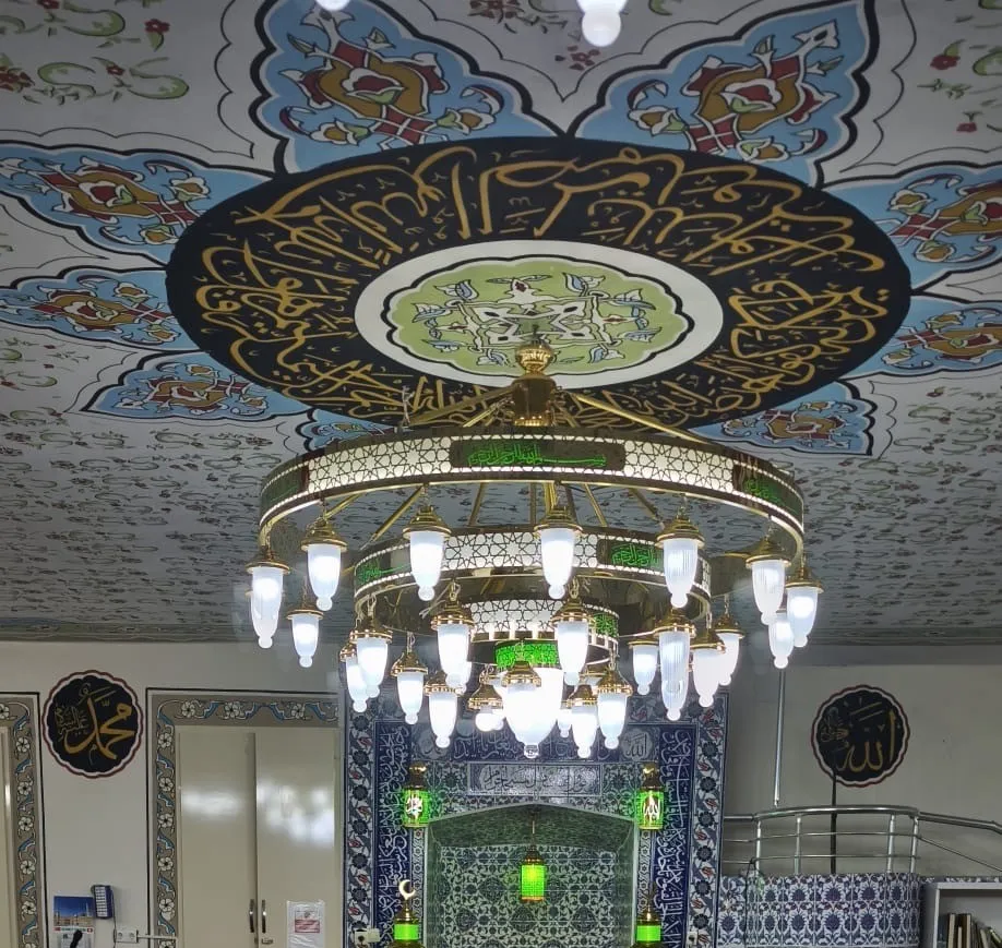 Selçuklu Besmeleli Ledli Yeşil Cami Avizesi (1.5 metre 3 halka 31 kandilli)